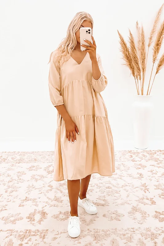 Kasia Midi Dress Natural Chic Off-Shoulder Midi Dress