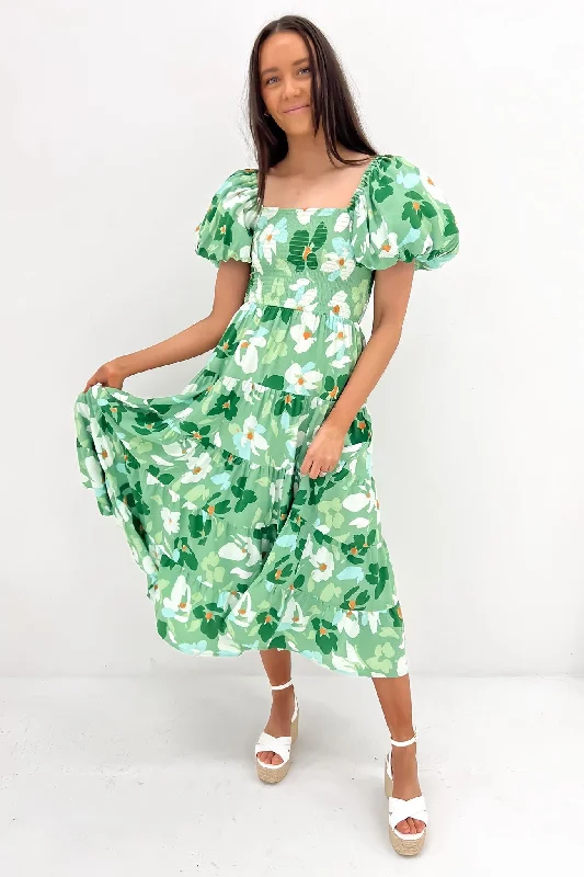 Laren Midi Dress Green Stylish Wraparound Midi Dress