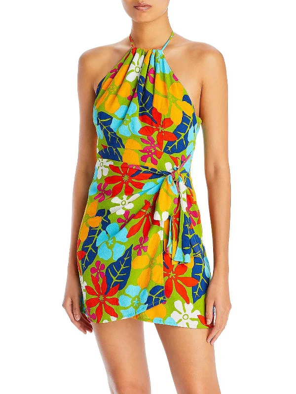 Le Meridien Womens Floral Halter Mini Dress