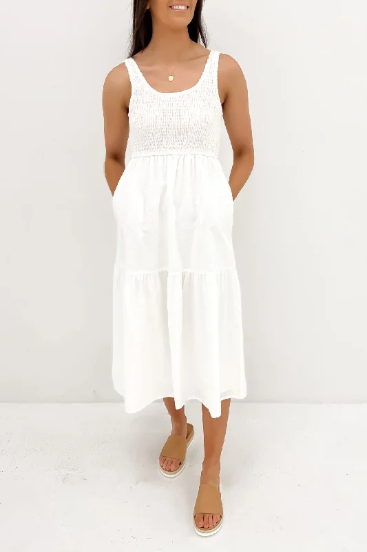Lenni Midi Dress White Trendy Square Neck Midi Dress