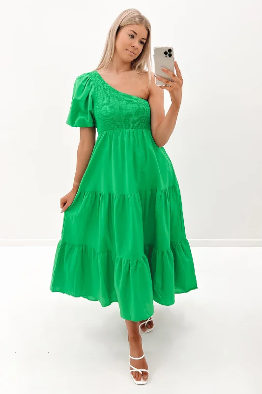 Lillie Midi Dress Green Chic Off-Shoulder Midi Dress
