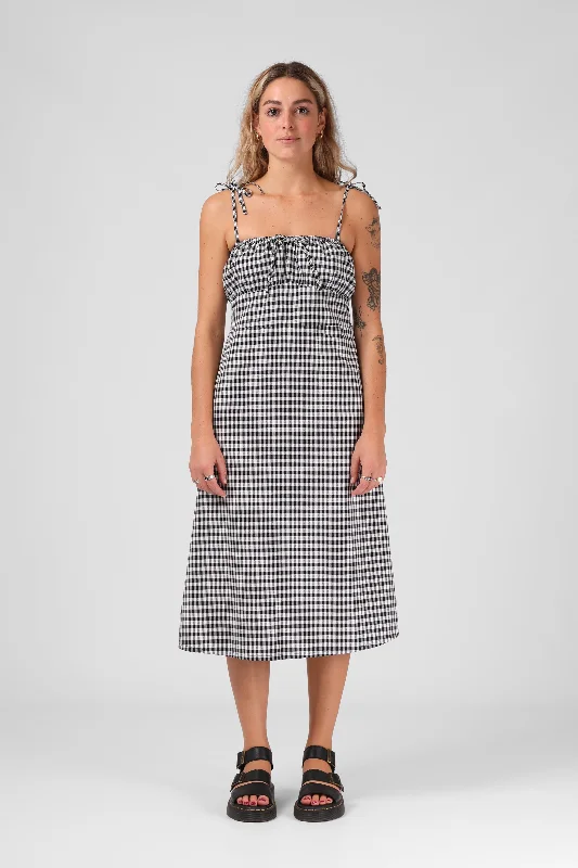 Lola Midi Dress - BW Gingham Stylish Off-Shoulder Ruffle Dress