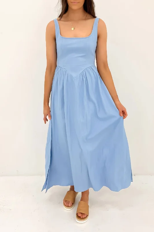 Loren Denim Midi Dress Blue Trendy Midi Dress with Belt