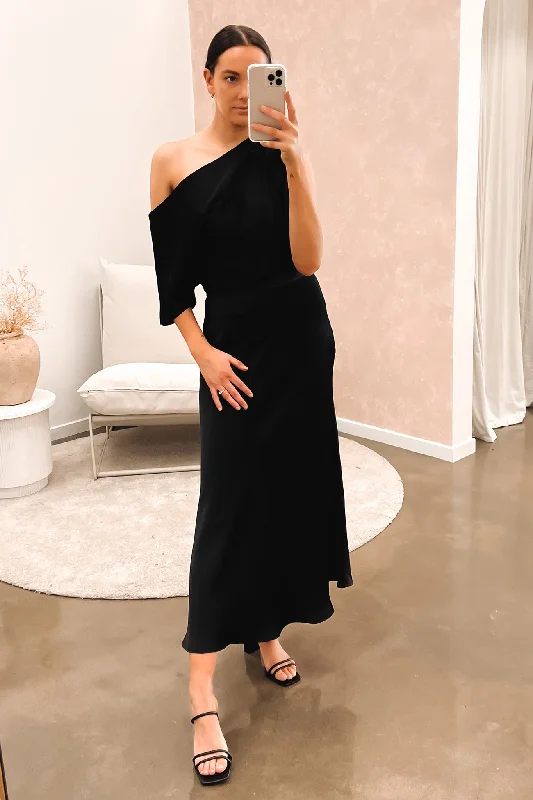 Love In The Dark Midi Dress Black Stylish Striped Midi Dress