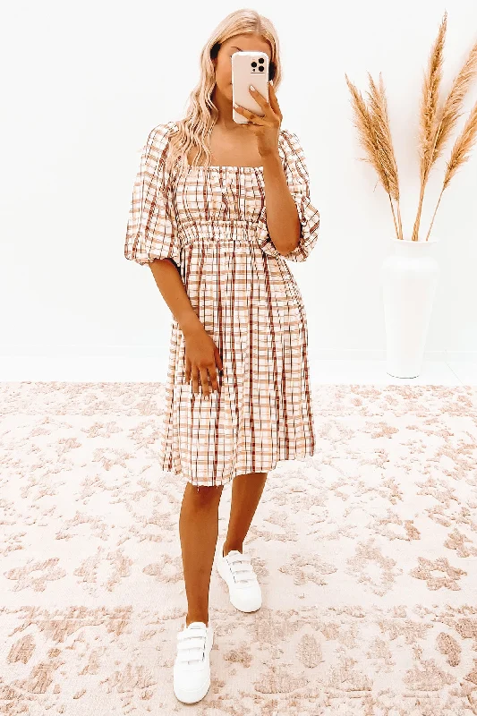 Lyle Midi Dress Brown Fashionable Casual Midi Dress