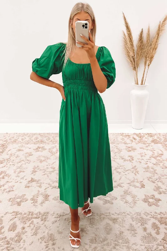 Mael Midi Dress Green Comfortable Geometric Print Midi Dress