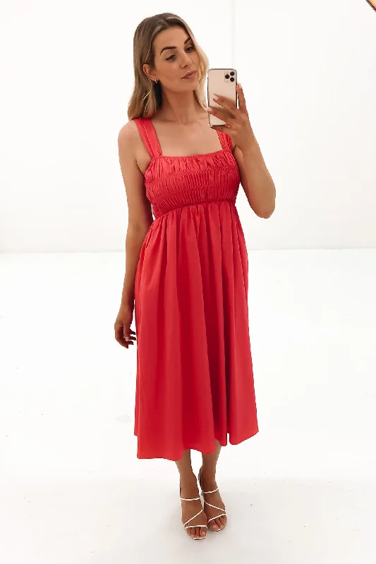 Mandie Midi Dress Red Elegant V-Neck Midi Dress