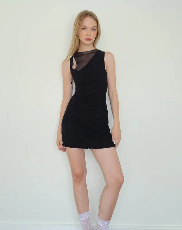 Masita Asymmetric Mini Dress in Black