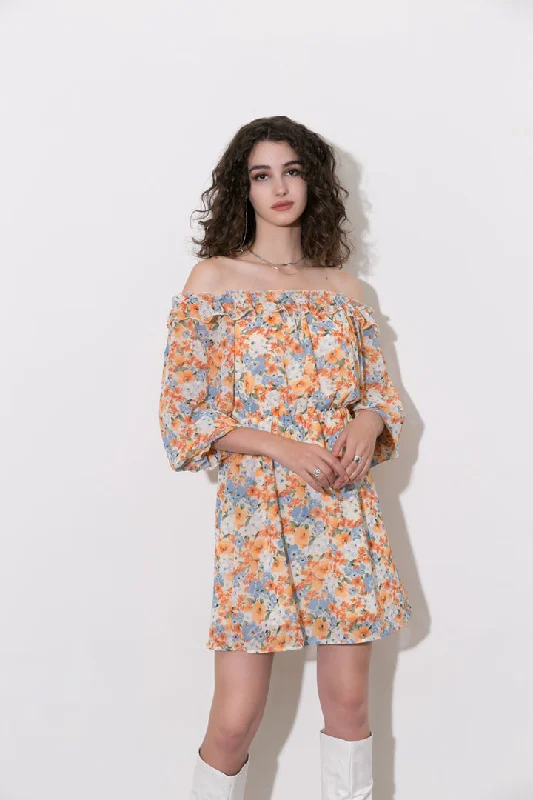 Floral Off The Shoulder Mini Dress Comfortable Smocked Mini Dress