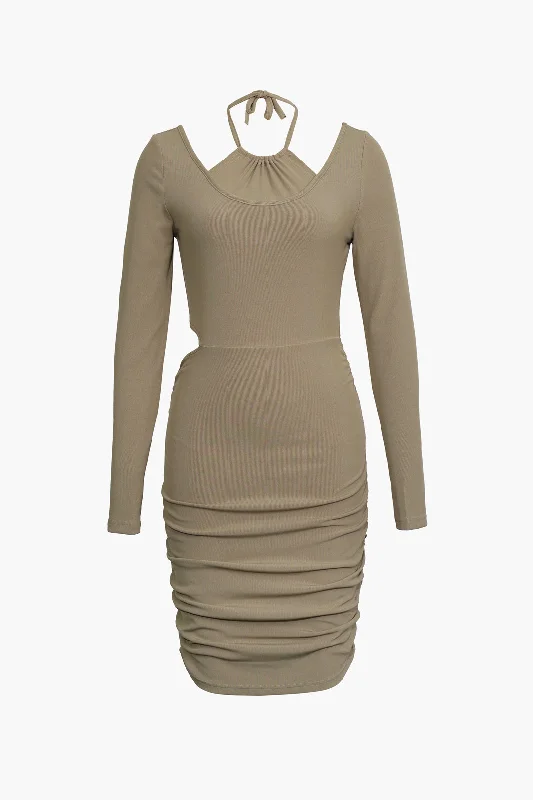 Halter Neck Mini Dress Cozy Wraparound Mini Dress