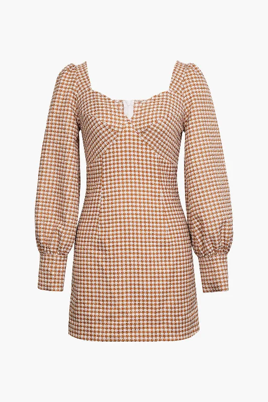 Check Print Bust Long Sleeve Mini Dress Trendy Crossover Mini Dress