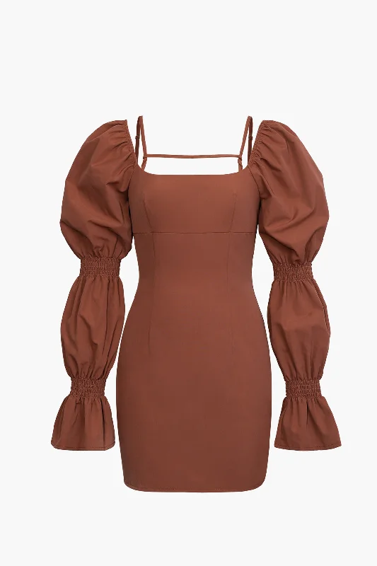 Puff Sleeve Square Neck Mini Dress Elegant Vintage Mini Dress