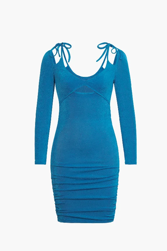Blue Cut Out Bodycon Mini Dress Fashionable Lace-Trim Mini Dress