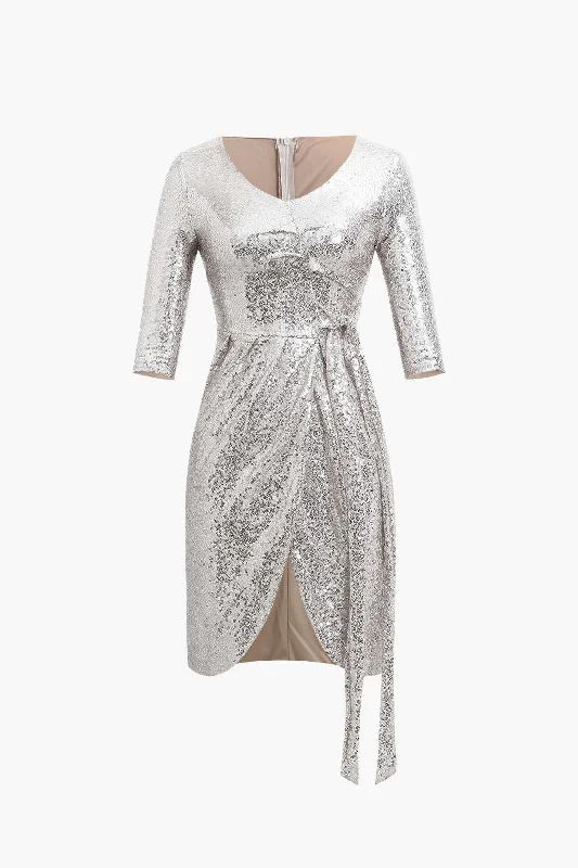 Sequin Pleated Mini Dress Comfortable Casual Mini Dress