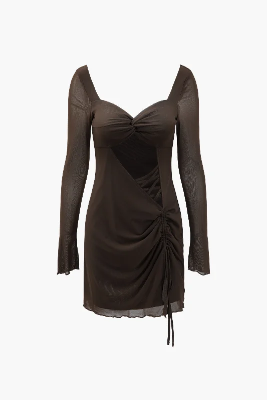 Sweetheart Neckline Mesh Cut Out Mini Dress Classic Black Mini Dress