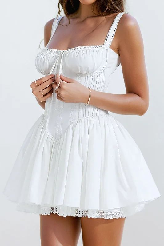 Lace Trim Tie Back Slip Mini Dress Cozy Knitted Mini Dress