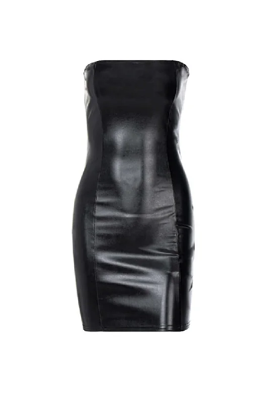 Faux Leather Strapless Mini Dress Comfortable Smocked Mini Dress