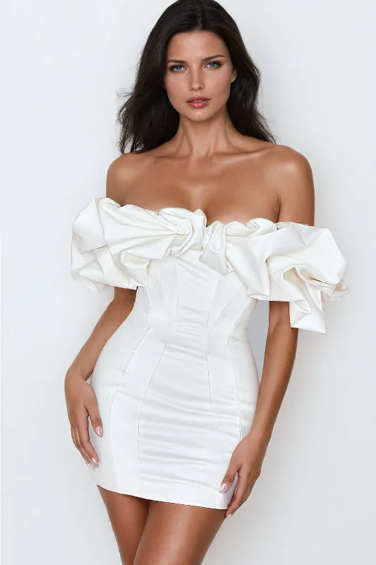 Ruffle Neckline Off The Shoulder Mini Dress Classic Black Mini Dress