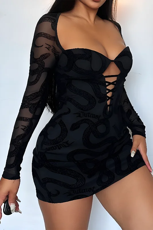 Cut Out Lace Mini Dress Trendy Mini Dress with Belt
