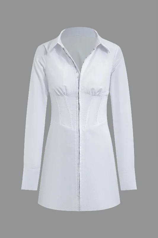 Solid Corset Long Sleeve Mini Dress Casual High-Waist Mini Dress
