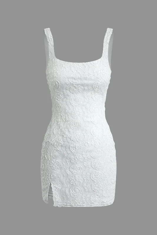 Flower Design Slit Tank Mini Dress Classic Floral Mini Dress