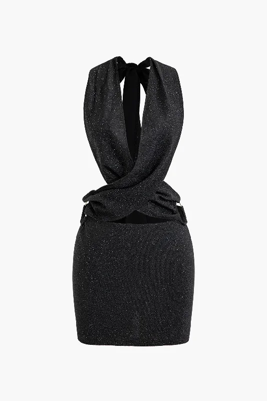 Crossed Backless Bow Tie Mini Dress Cozy Wraparound Mini Dress