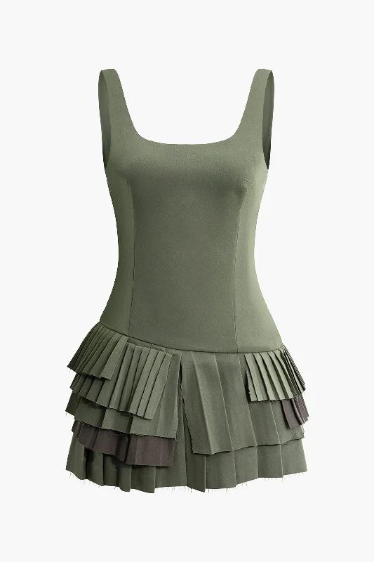 Pleated Hem Slip Mini Dress Comfortable Shift Mini Dress