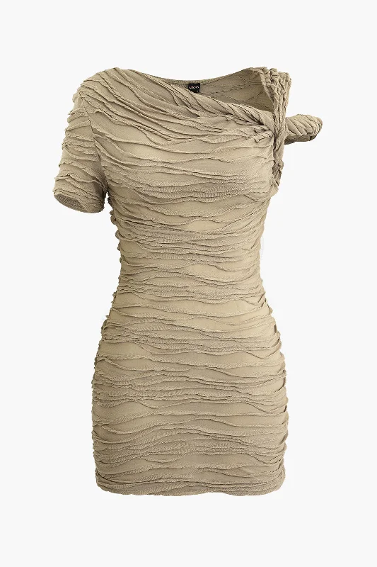 Wave Texture Twist Asymmetrical Mini Dress Fashionable Denim Mini Dress