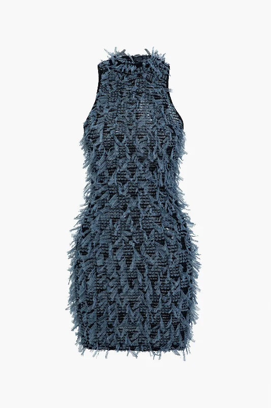 Textured Fringe Tweed Tank Mini Dress Elegant Vintage Mini Dress
