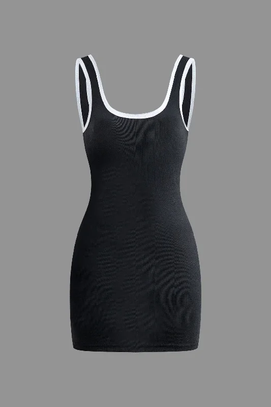Contrast Tank Mini Dress Stylish Puff Sleeve Mini Dress