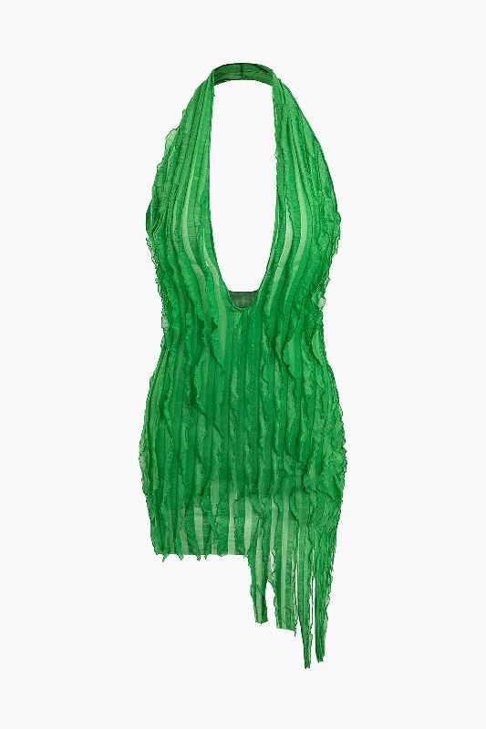 Ruffle Layer Halter Backless Mini Dress Comfortable Ruffle Mini Dress
