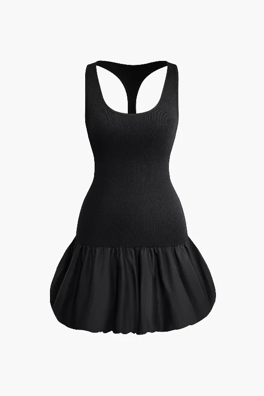Patchwork Tank Puffy Mini Dress Trendy Camisole Mini Dress