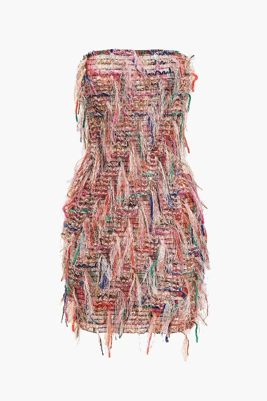 Fringe Mesh Strapless Mini Dress Classic Shift Mini Dress