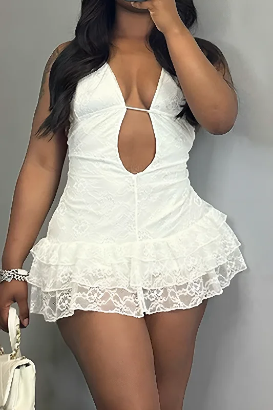 Solid Cut Out Tie-Up Lace Mini Dress Stylish Short Sleeve Mini Dress