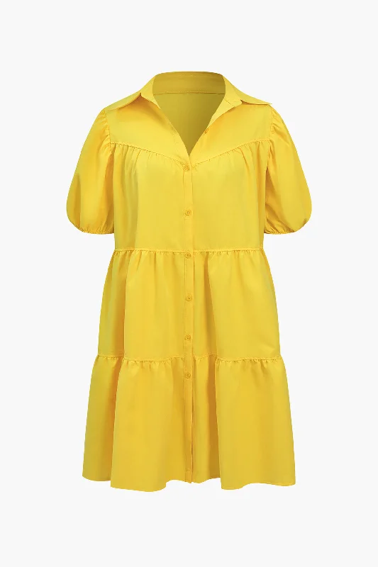 Plus Size Solid Shirt Mini Dress Comfortable Linen Mini Dress