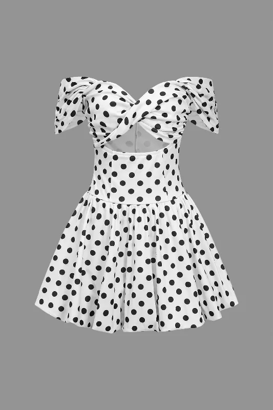 Polka Dot Print Cut Out Twist Knot Mini Dress Fashionable Boho-Chic Mini Dress