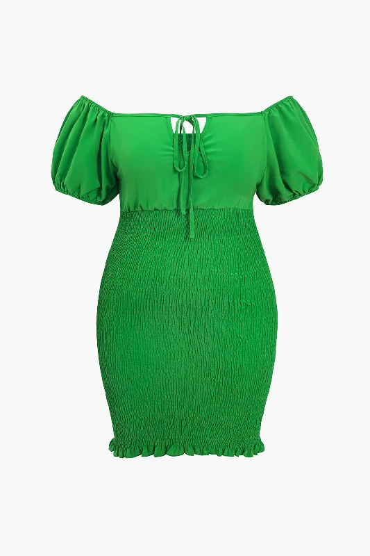 Plus Size Solid Shirred Off -Shoulder Mini Dress