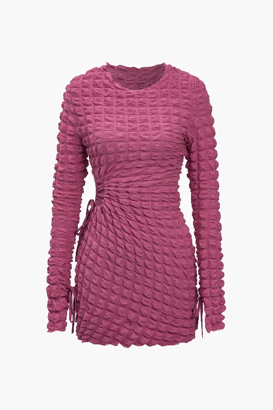 Puff Texture Long Sleeve Mini Dress