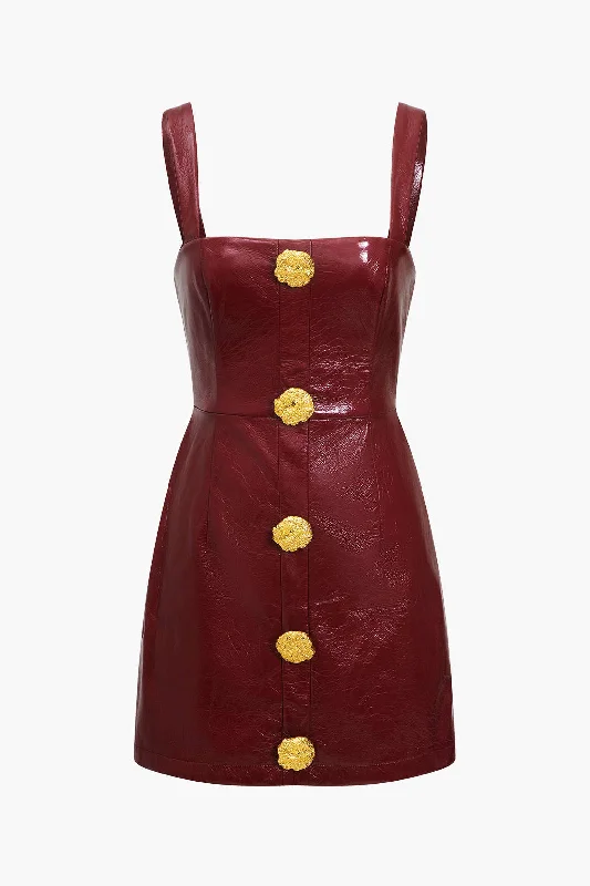 Solid Faux Leather Strap Mini Dress Cozy Knit Mini Dress