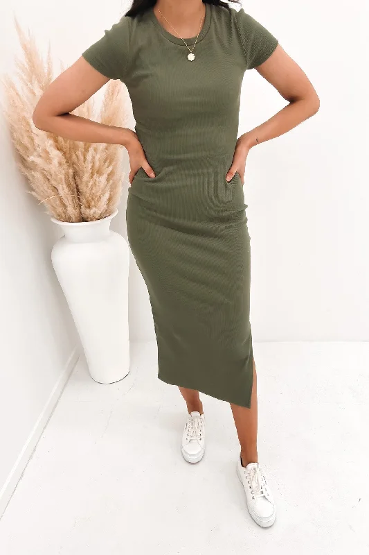 Mika Midi Dress Khaki Stylish High-Waisted Midi Dress