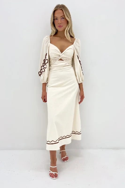 Molly Midi Dress Beige Brown Elegant Velvet Midi Dress