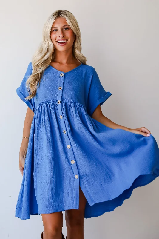 FINAL SALE - Momentous Cuteness Linen Babydoll Mini Dress Classic Casual Mini Dress