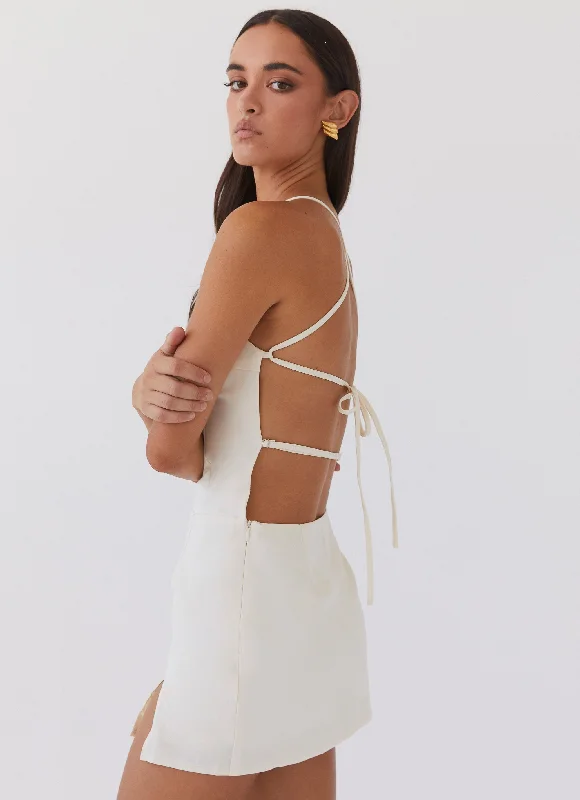 Monique Mini Dress - Ivory Elegant Floral-Print Mini Dress