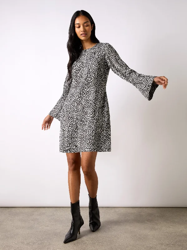 Mono Dalmatian Print Mini Dress Elegant Velvet Mini Dress