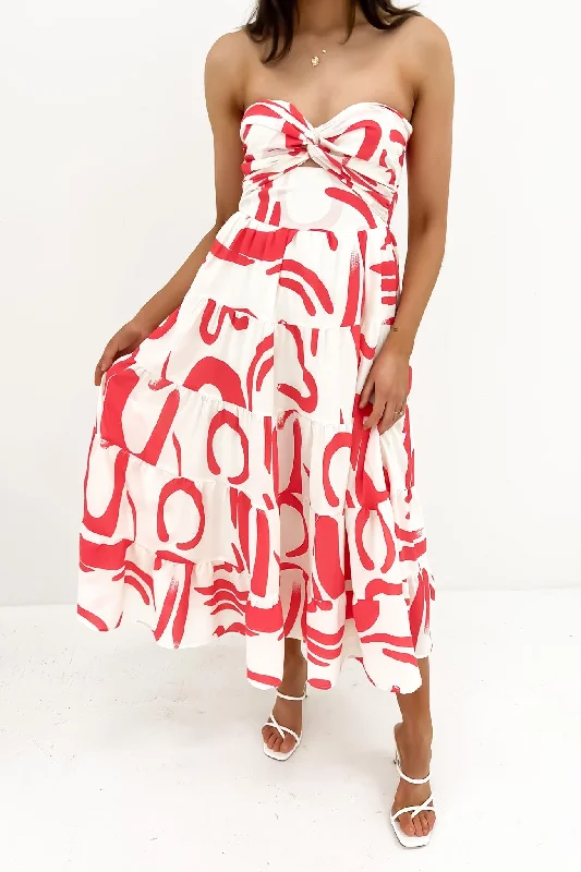 Nakiyah Midi Dress Cream Watermelon Trendy Midi Dress with Belt