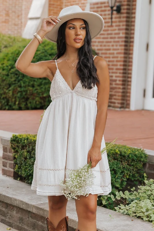 Natural Crochet Lace Babydoll Mini Dress - FINAL SALE Elegant Off-Shoulder Dress Mini