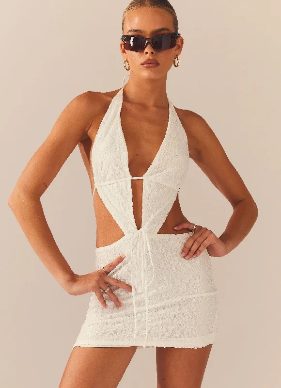 Not For The Faint Of Heart Lace Mini Dress - Ivory Elegant Velvet Mini Dress