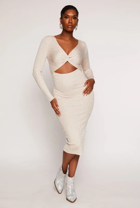 Twist Front Cut Out Side Slit Midi Dress Cozy Tie-Dye Midi Dress