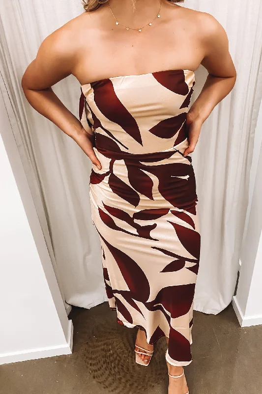 Odette Midi Dress Chocolate Beige Comfortable Wrap Midi Dress