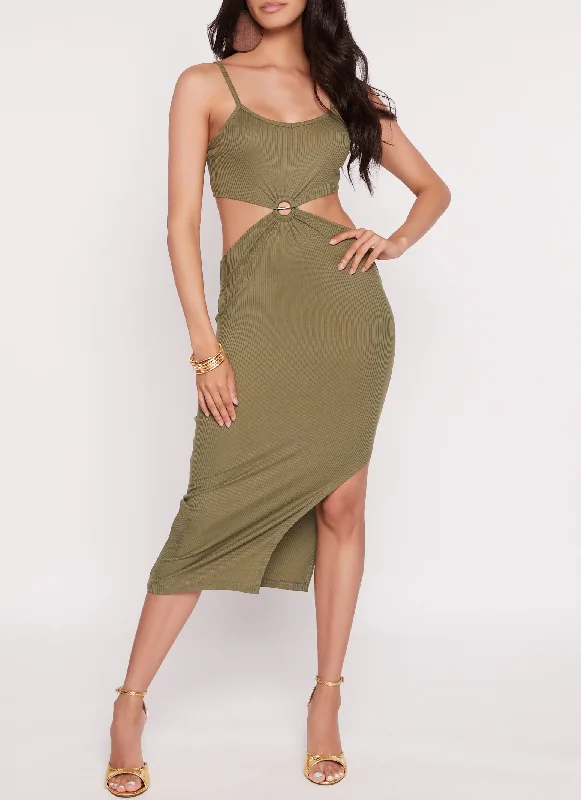 Ribbed Knit Cut Out Midi Dress Elegant Velvet Midi Dress
